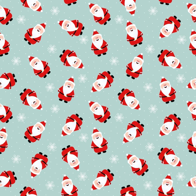 Funny Santa Claus seamless pattern Cartoon pattern with Santa Claus and snowflakes