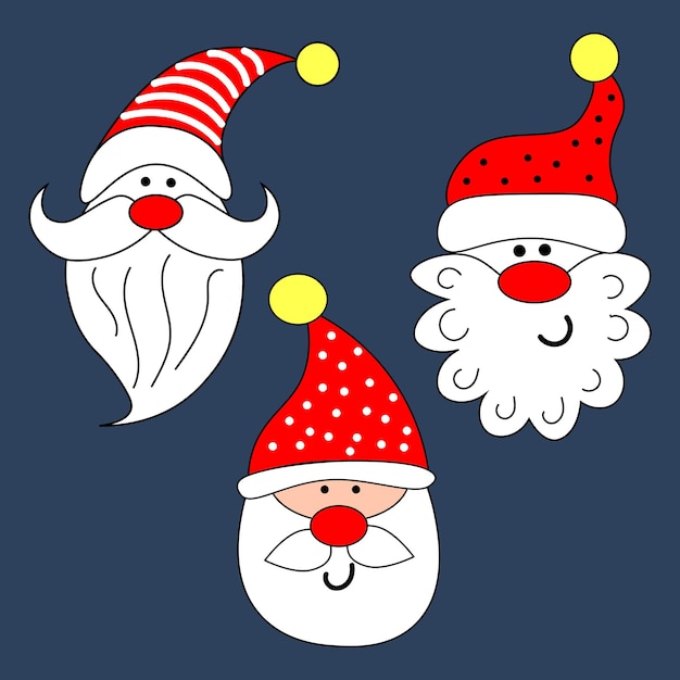 Funny Santa Clauses, set. Hand drawn illustration, vector