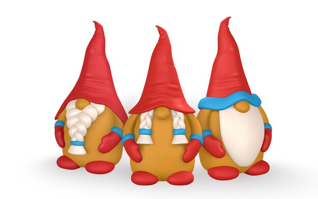 Funny scandinavian christmas gnome 3d Xmas or New Year's elf in cartoon style Vector illustration