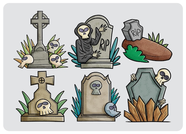 Vector funny and scary tombstone collection in cartoon style