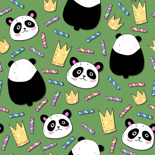 funny seamless pattern vector with cute cartoon pandas