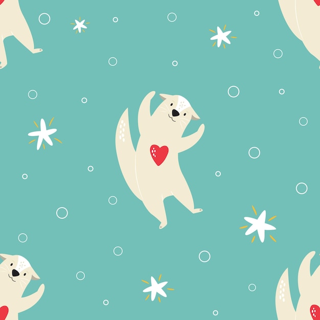 Funny seamless pattern with funny dancing otters