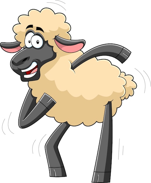 Illustrazione disegnata a mano di vettore di ballo del personaggio dei cartoni animati delle pecore divertenti