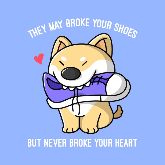 FUNNY SHIBA DOG IS CHEWING A SHOES HIGH QUALITY ILLUSTRATION