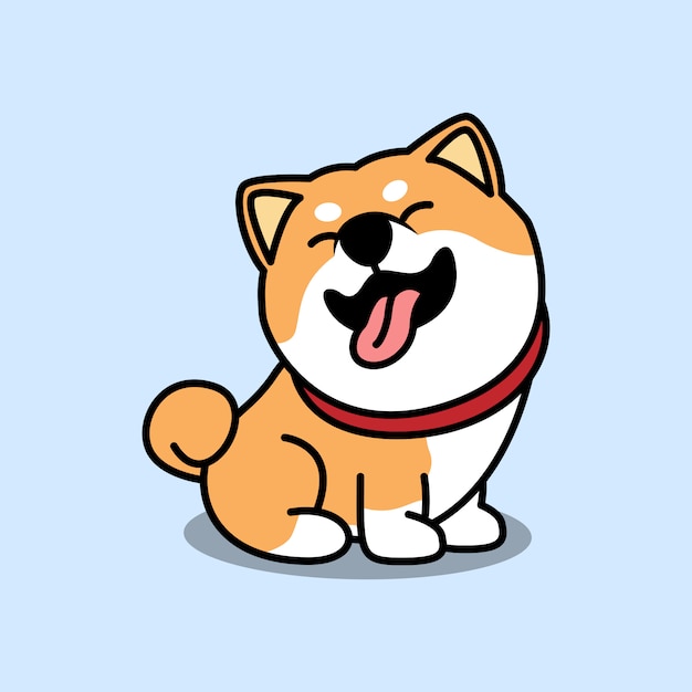 Funny shiba inu dog sitting and smiling cartoon