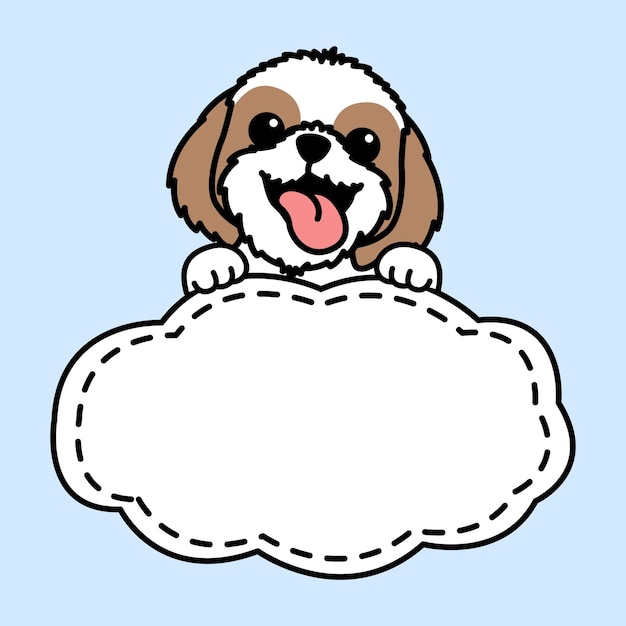 Funny shih tzu dog with frame border template cartoon vector illustration