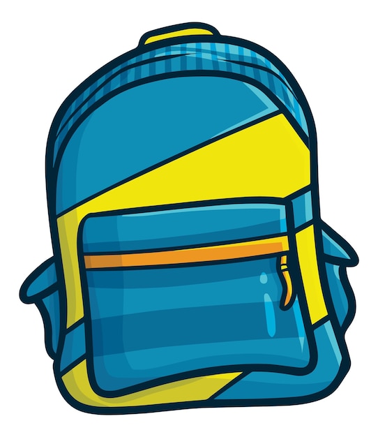 Funny simple blue green backpack cartoon illustration