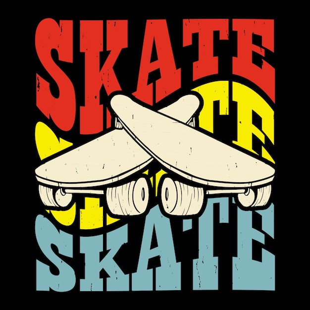 Вектор Забавный скейтбордист ретро винтажный дизайн футболки