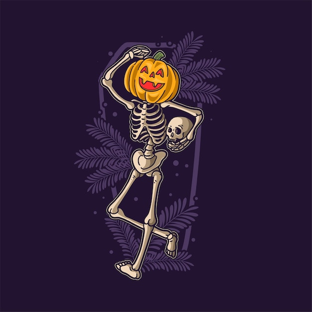 Vector funny skeleton dancing on halloween