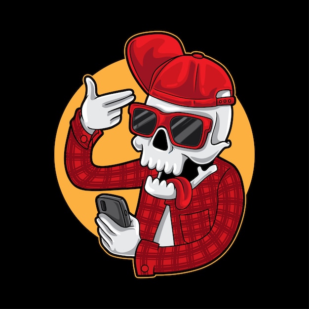 Vector funny skull gangster selfie