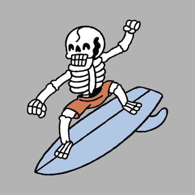 Funny skull surfing graphic illustration vector art tshirt design