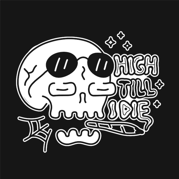 Vector funny skull with cannabis weed joint in mouth