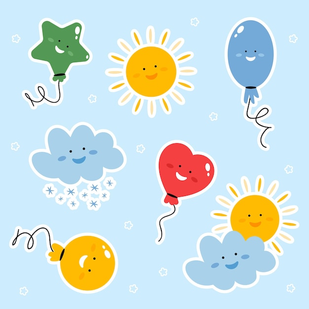 Funny sky stickers balloons sun cloud