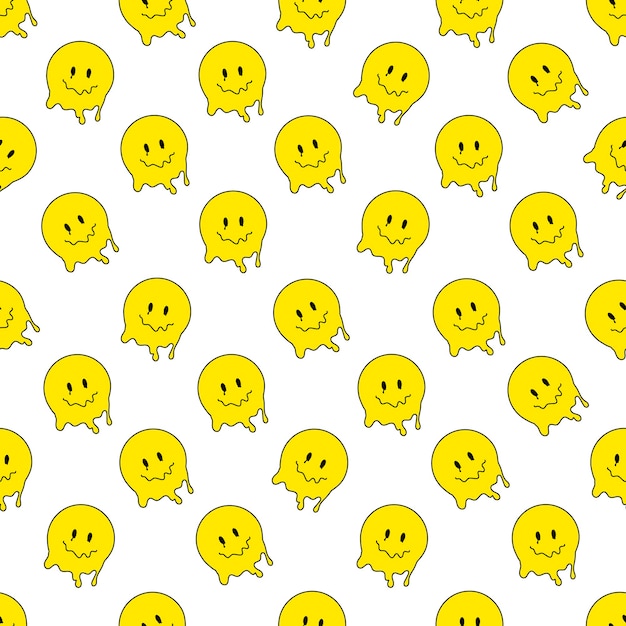 Sorriso divertente dope facce seamless pattern psichedelico surreale techno melt sorriso sfondo trippy smile facce techno melting sorriso viso cartone animato sfondo carta da parati concept art y2k estetica