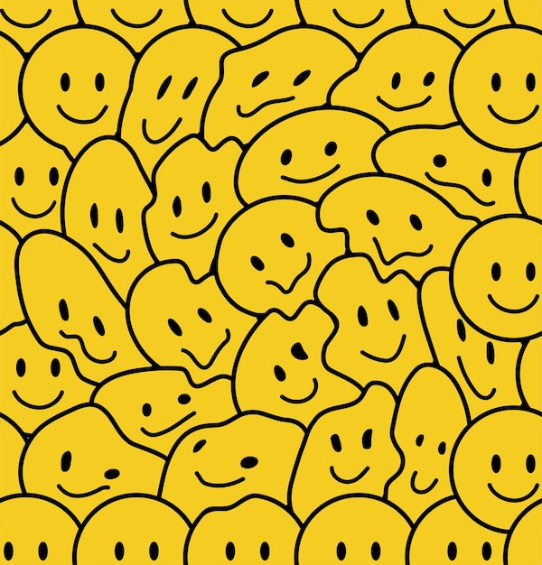 Vector funny smile faces seamless pattern