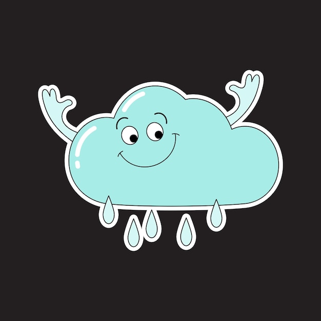 Funny smiling cloud sticker in retro comic book style Cartoon vector character