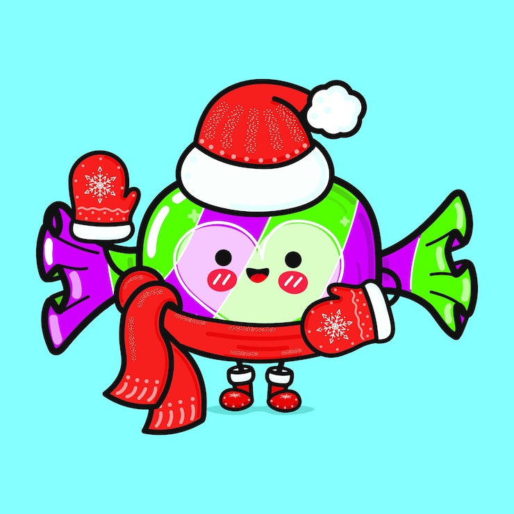 Vector 面白い笑顔幸せなキャンディとクリスマスの帽子