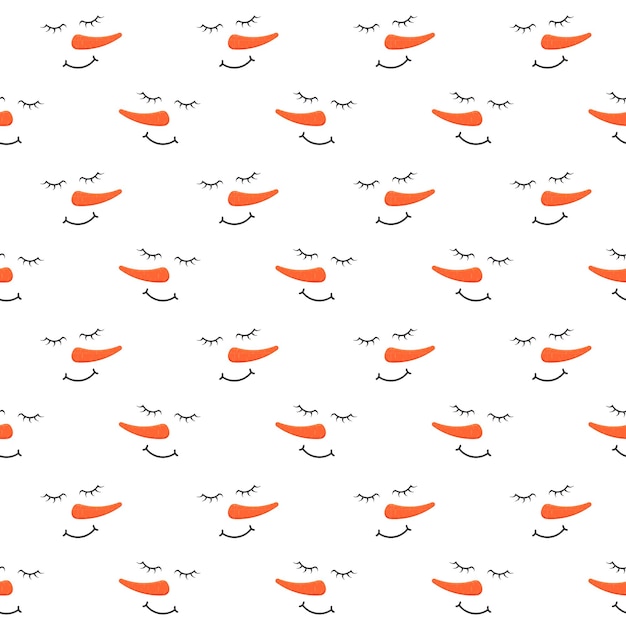 Funny snowman faces with closed eyes seamless pattern Winter Christmas or New Year print