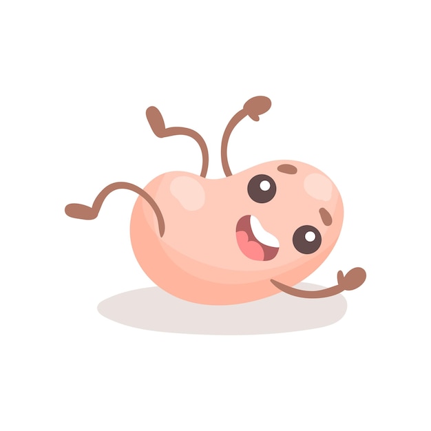 Funny soy bean character lying on its back cute happy soybean with human face cartoon vector Illustration on a white background