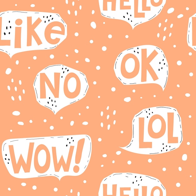 Funny speech bubble seamless pattern. Hand drawing lettering