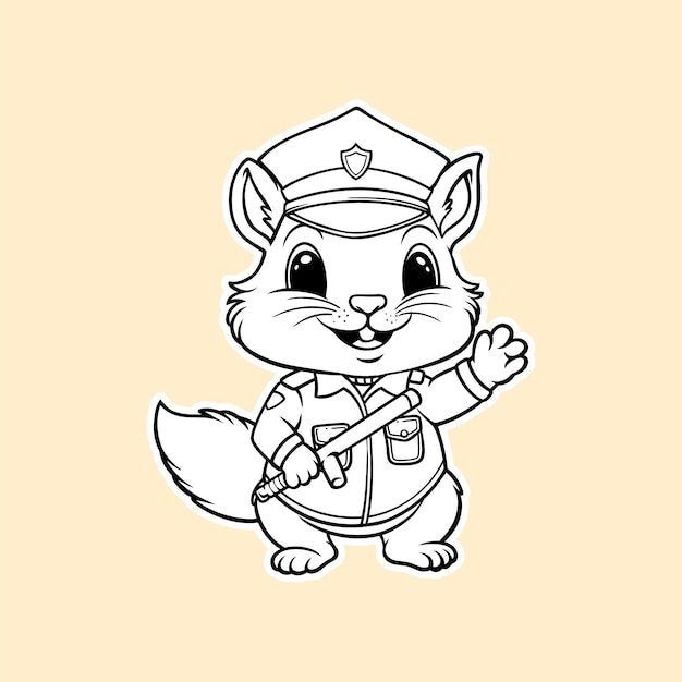 Funny squirrel in police uniform carrying a baton squirrel character vector Illustration