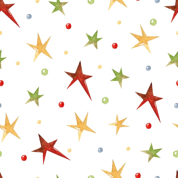 Funny stars watercolor seamless pattern on white background