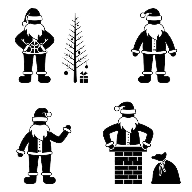 Funny stick figure Santa pictogram set