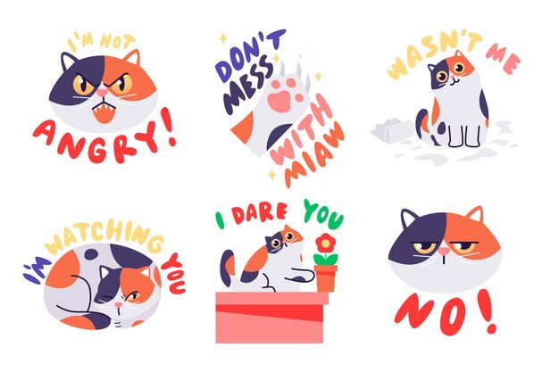 Vector funny sticker hand-drawn set