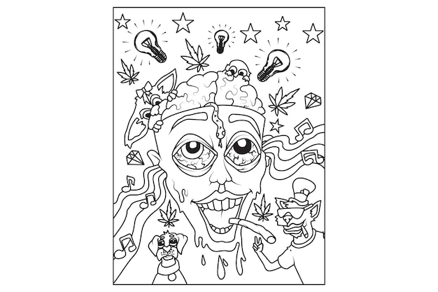 Vector funny stoner coloring page