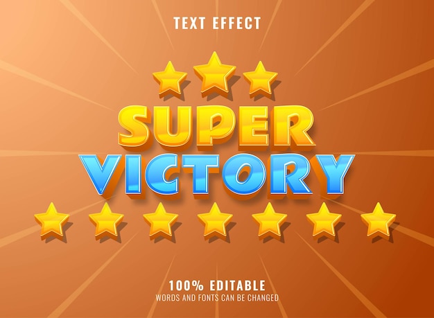Funny super victory banner with star text effect