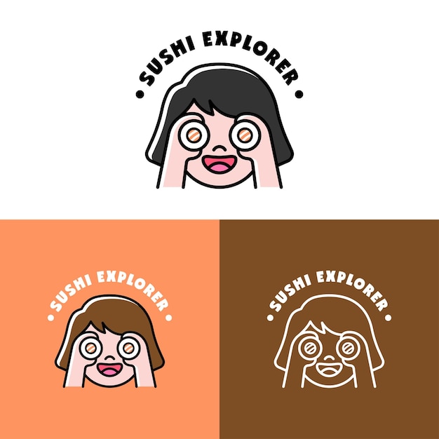 Vector funny sushi explorer girl logo set