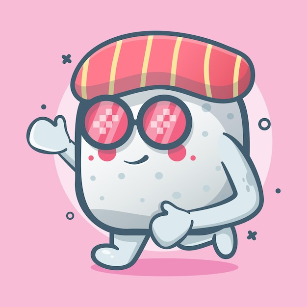 Funny sushi food character mascot running isolated cartoon in flat style design