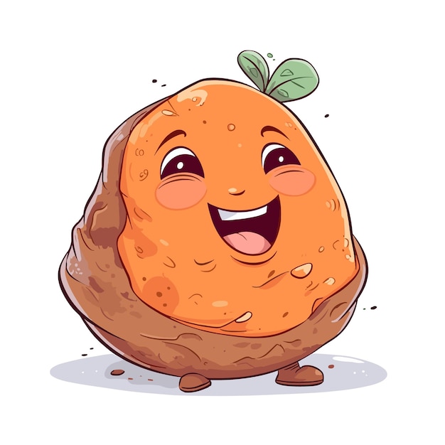Personaggio divertente di patata dolce in illustrazione vettoriale in stile kawaii