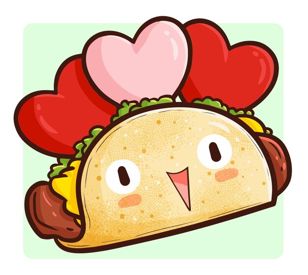 Vector funny and sweet valentine taco in kawaii doodle style