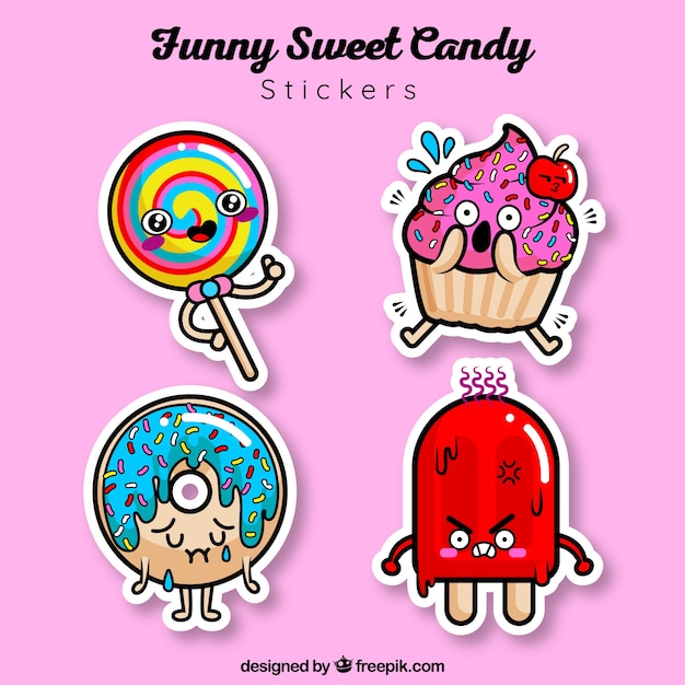 Vector funny sweets sticker collection