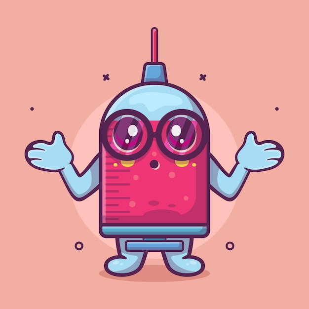 Funny syringe character mascot with confused gesture isolated cartoon in flat style design