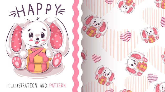 Funny teddy rabbit - seamless pattern