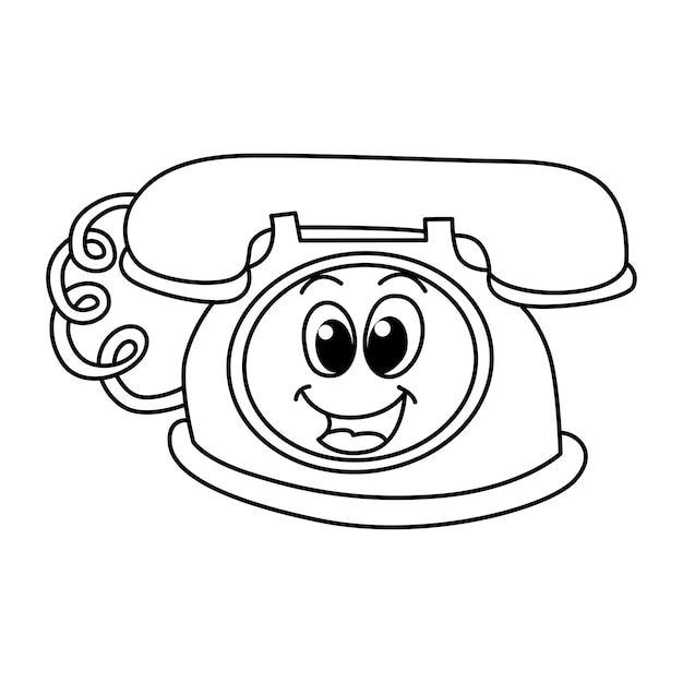 Funny telephone cartoon characters vector illustration For kids coloring book