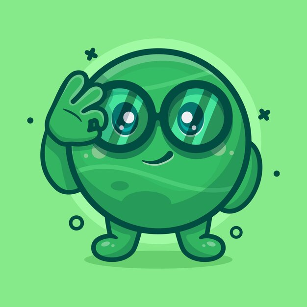 funny tennis ball character mascot with ok hand sign gesture isolated cartoon in flat style design