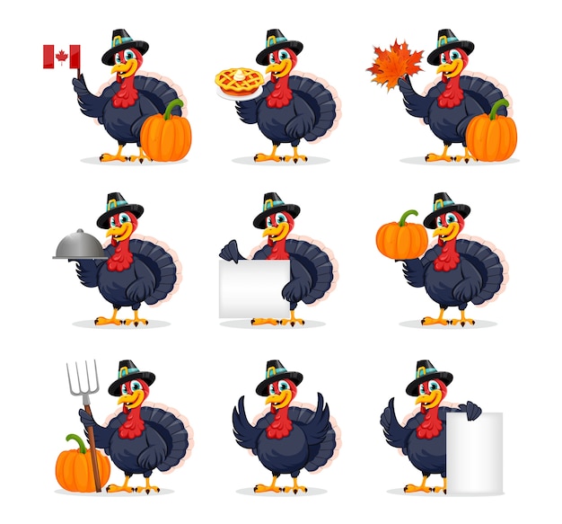 Personaggio dei cartoni animati divertente dell'uccello di tacchino del ringraziamento