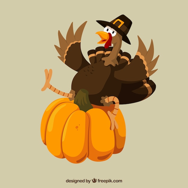 Vector funny thanksgiving turkey and a pumpkin