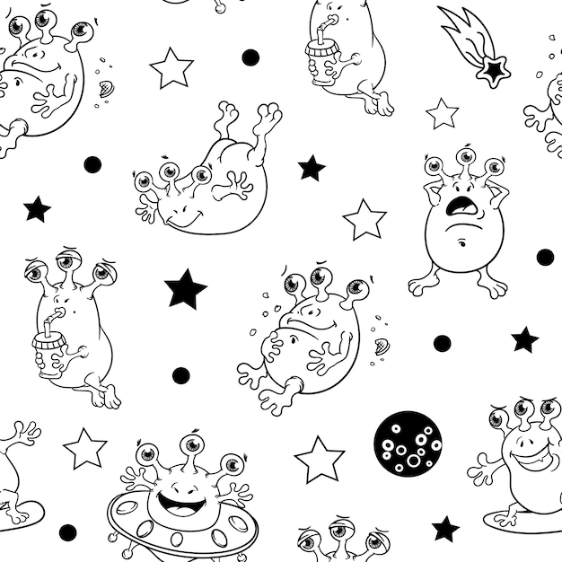 Funny threeeyed black and white aliens pattern