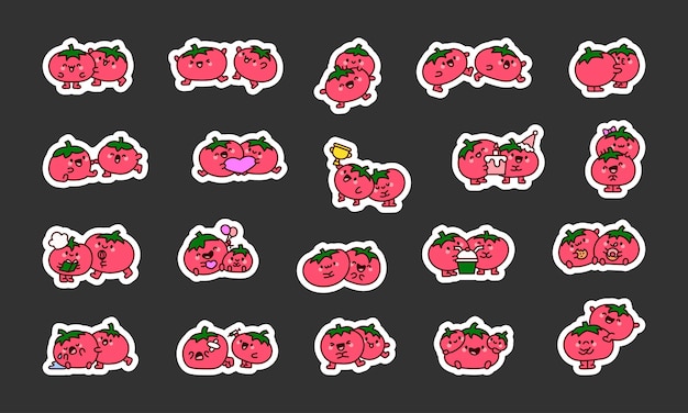 Vector funny tomato couple sticker bookmark