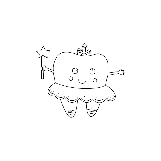 Funny Tooth fairy doodle for coloring on white background