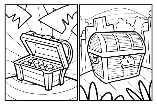 Funny treasure chest cartoon coloring page