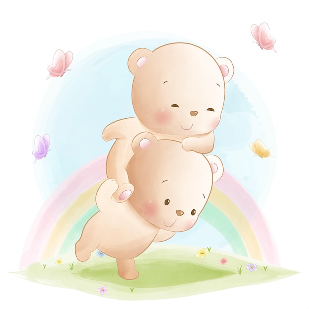 Funny two bears playing together vector illustration