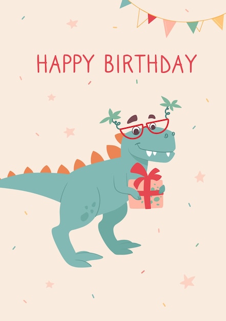 Vector funny tyrannosaurus rex on a birthday card