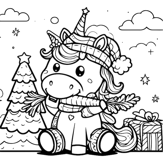 Christmas Unicorn Coloring Page Images - Free Download on Freepik