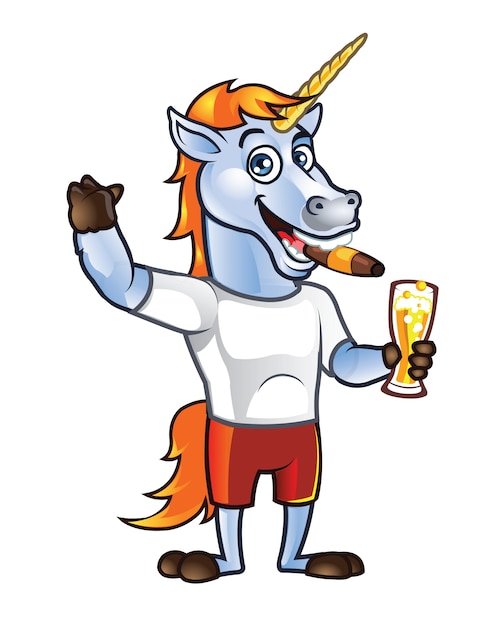 Funny unicorn drinking glass of beer