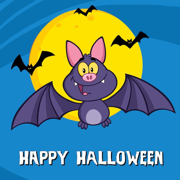 Funny vampire bat cartoon character flying